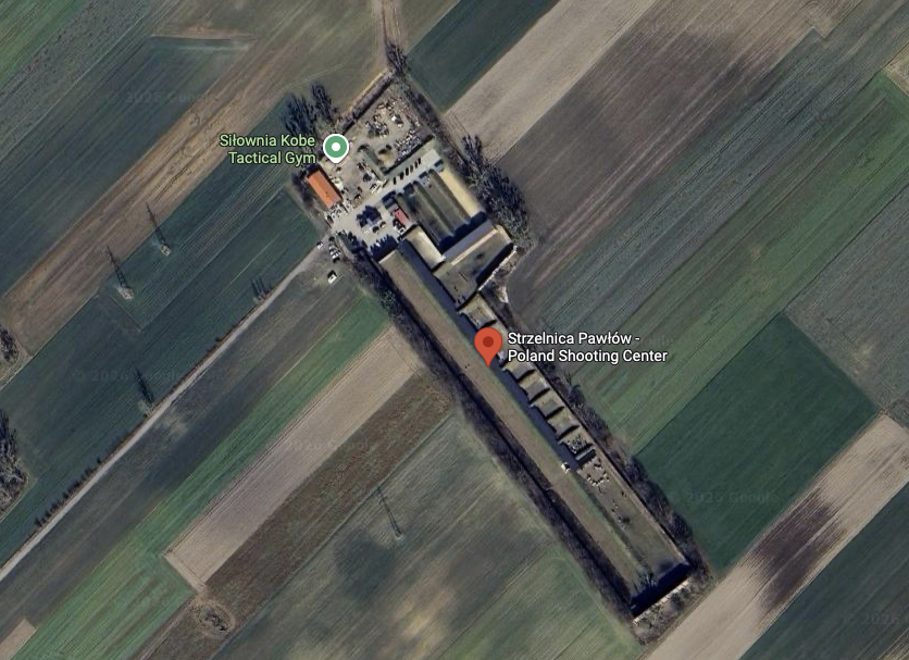 Aerial view of Poland Shooting Center outdoor shooting range and surrounding countryside, 45 minutes from Wrocław